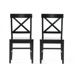 Roshan Farmhouse Acacia Wood Dining Chairs, Black (Set of 2)