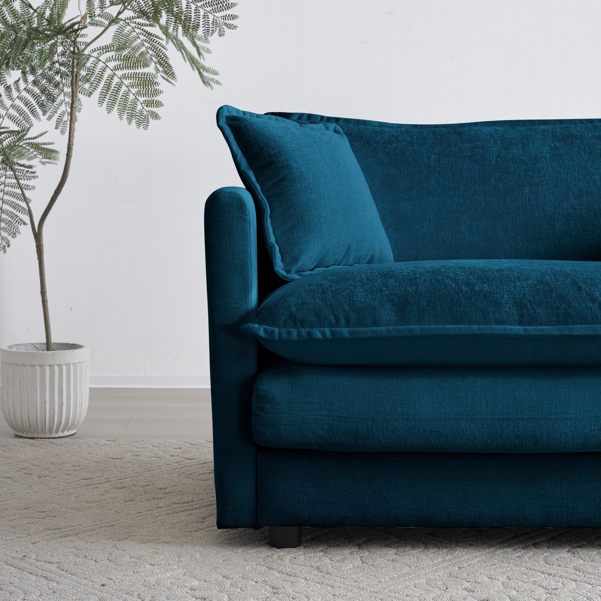 Modern Fabric Loveseat Sofa Couch for Living Room, Upholstered Large Size Deep Seat 2-Seat Sofa with 4 Pillows ,Blue Chenille