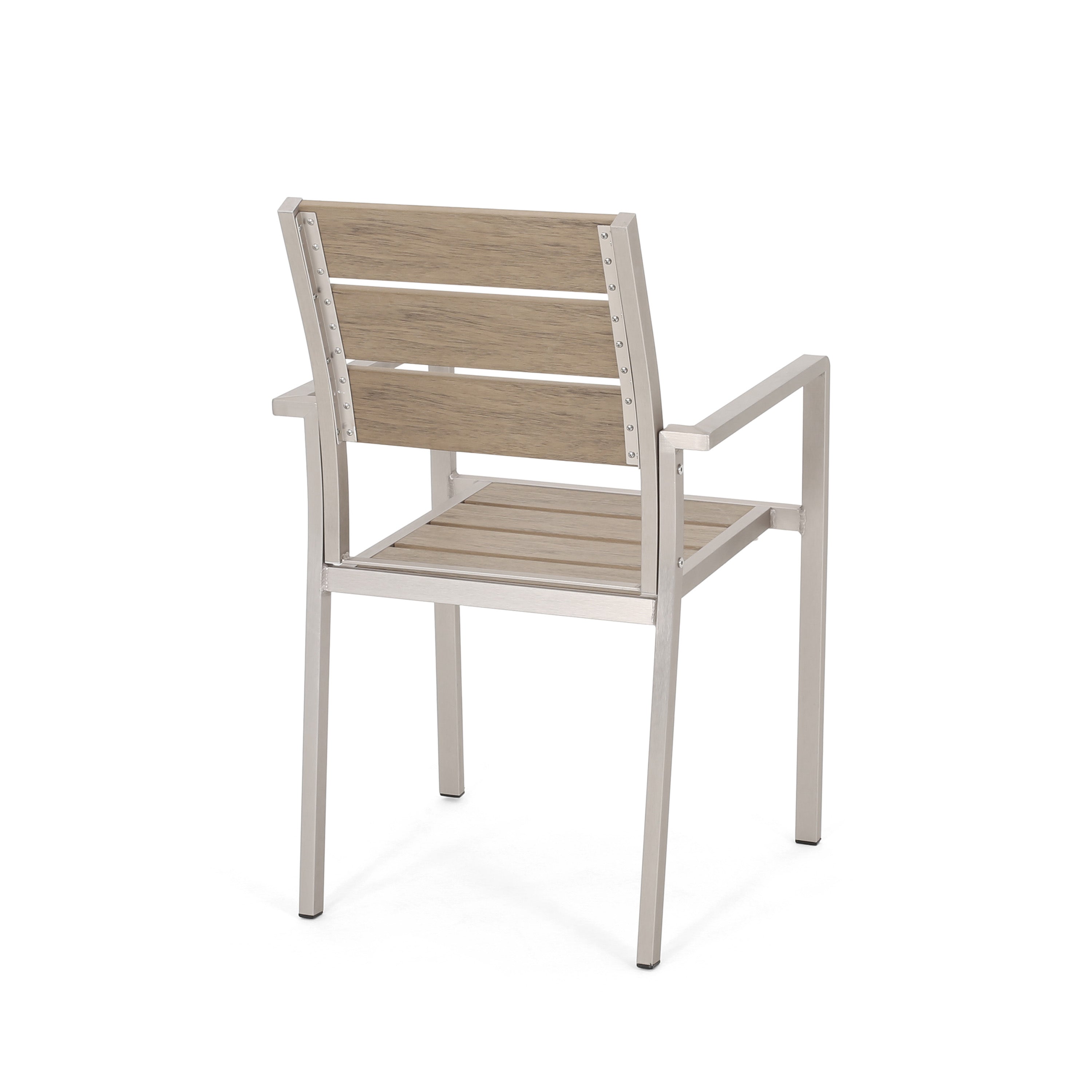 Outdoor Modern Aluminum Dining Chair with Faux Wood Seat (Set of 2), Natural and Silver