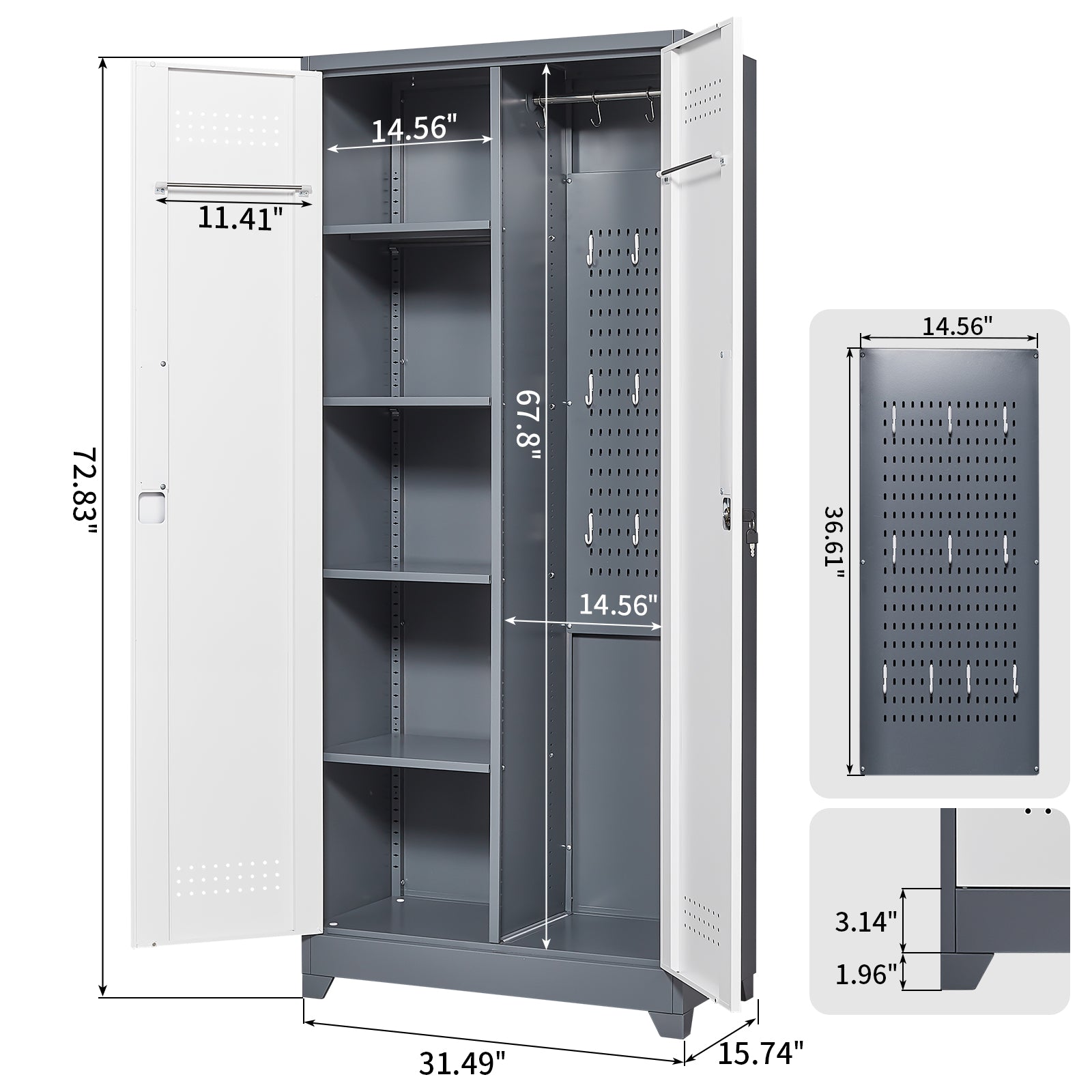 Metal storage cabinets, lockable cleaning tool cabinets, high broom tool organizers, and large storage cabinets in storage store