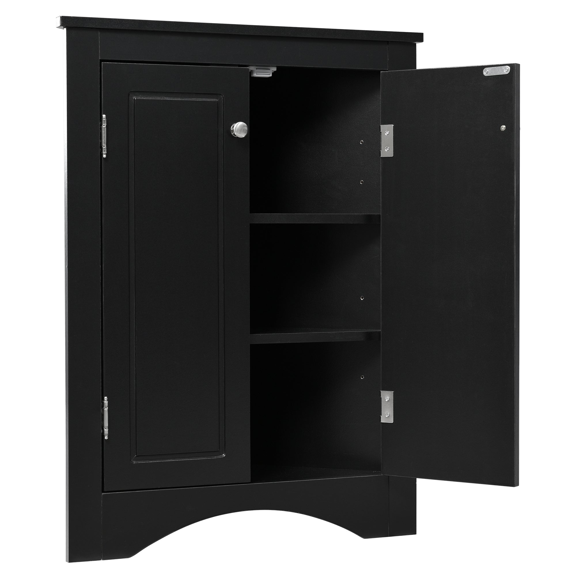 Black Triangle Bathroom Storage Cabinet with Adjustable Shelves, Freestanding Floor Cabinet for Home Kitchen