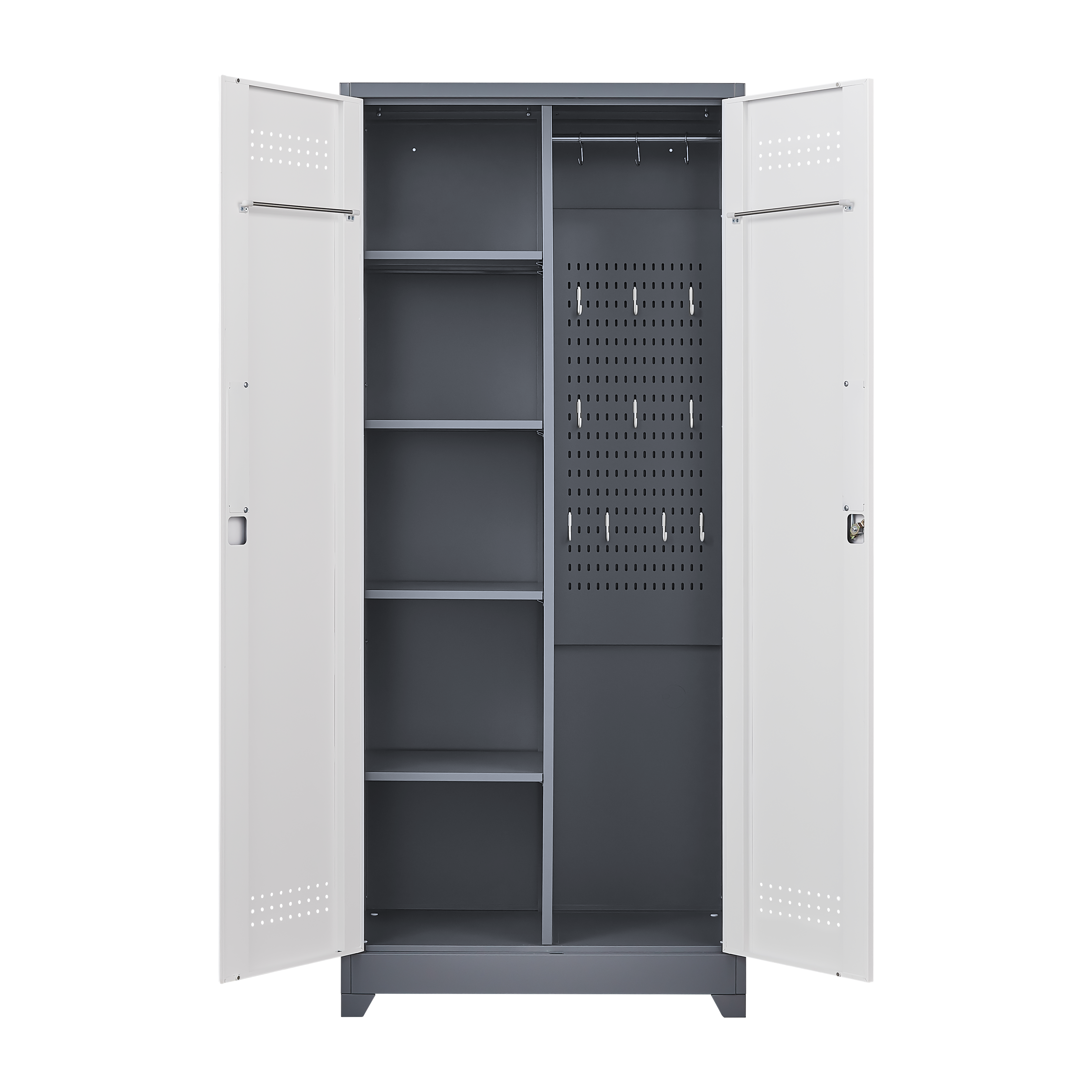 Metal storage cabinets, lockable cleaning tool cabinets, high broom tool organizers, and large storage cabinets in storage store