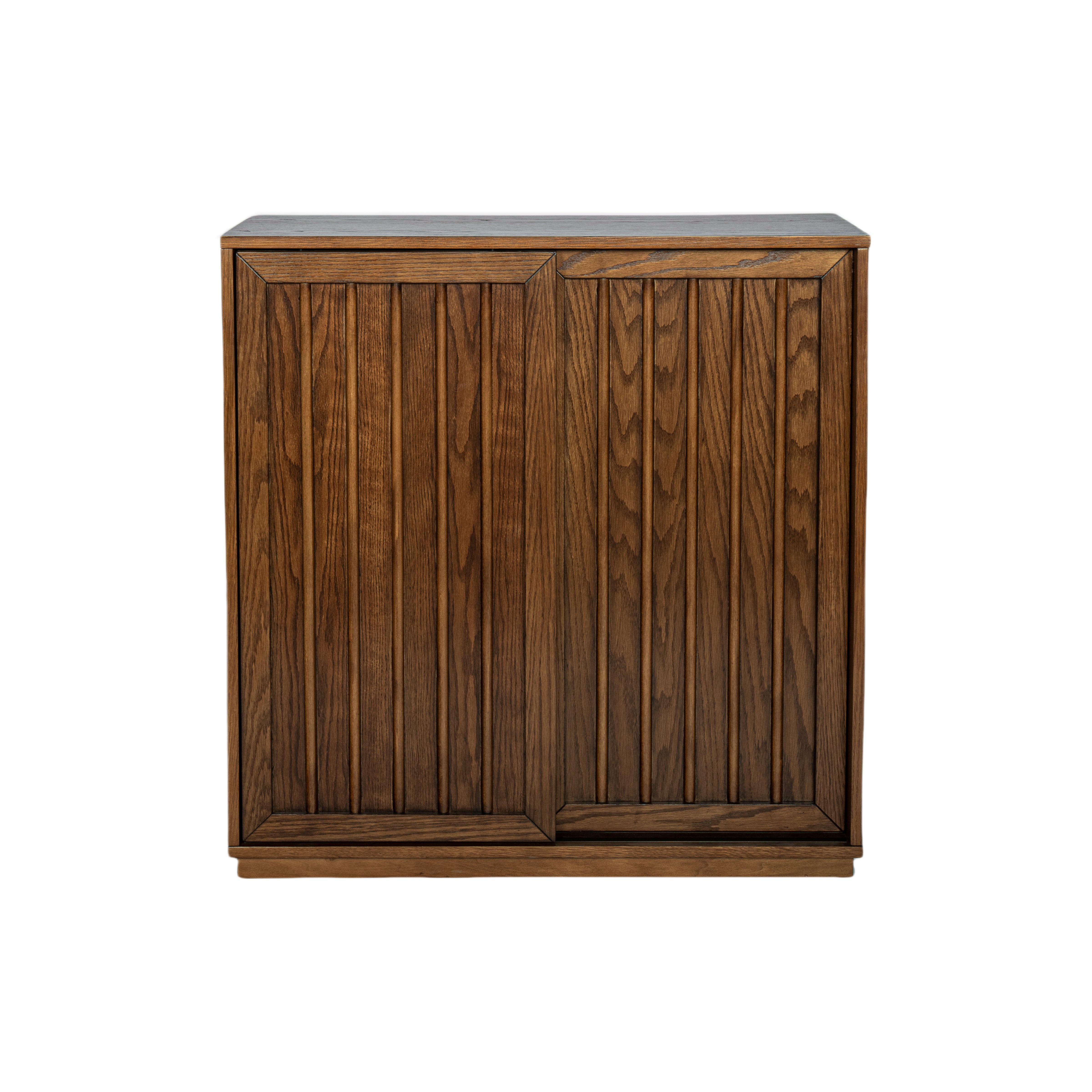 Medieval side panel with 2 sliding doors and solid wood decorative strips, storage cabinet