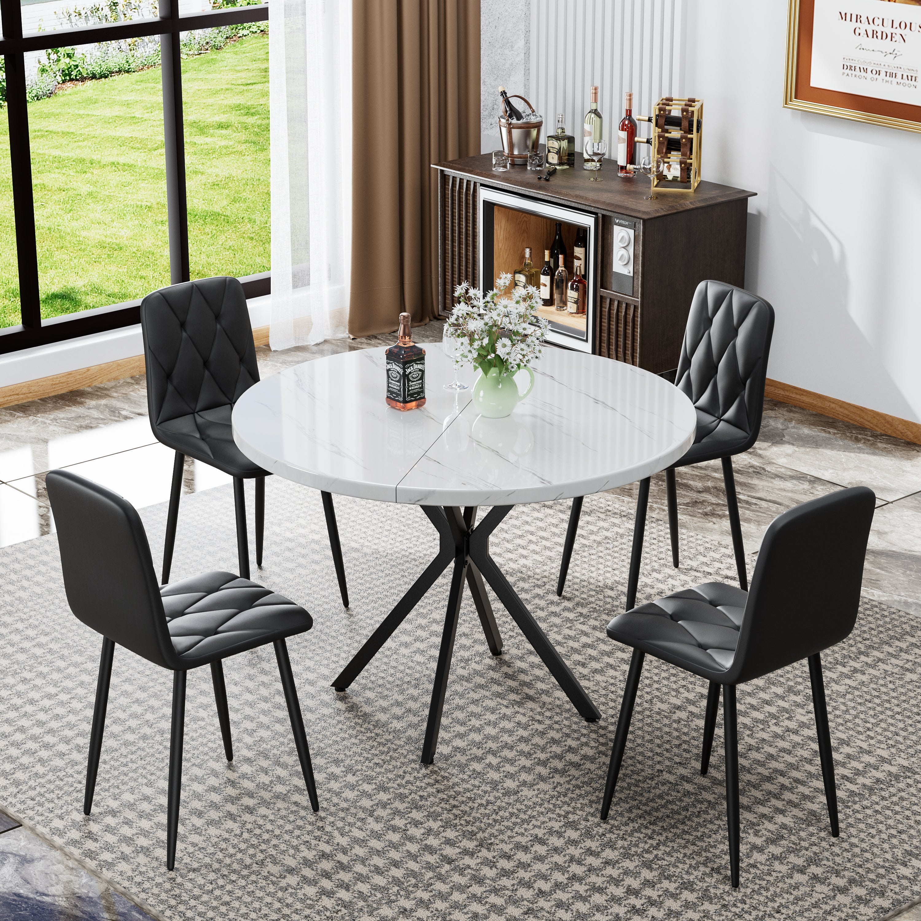 Dining Chairs Set of 4, Modern Kitchen Dining Room Chairs, PU Dining Chair Upholstered Cushion Seat and Sturdy Metal Legs