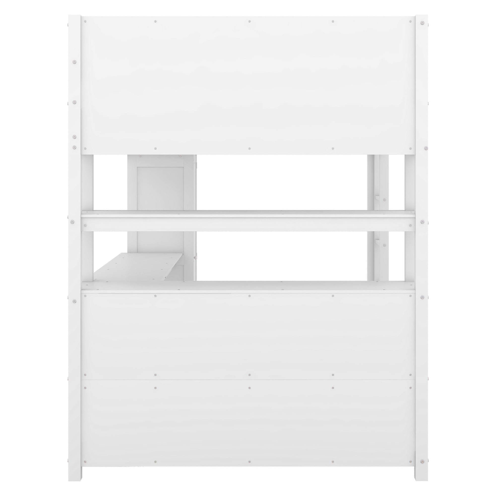 Wood Loft Bed with Cabinet and Bookshelf, Full Size Loft with Wardrobe and Desk for Kids,White