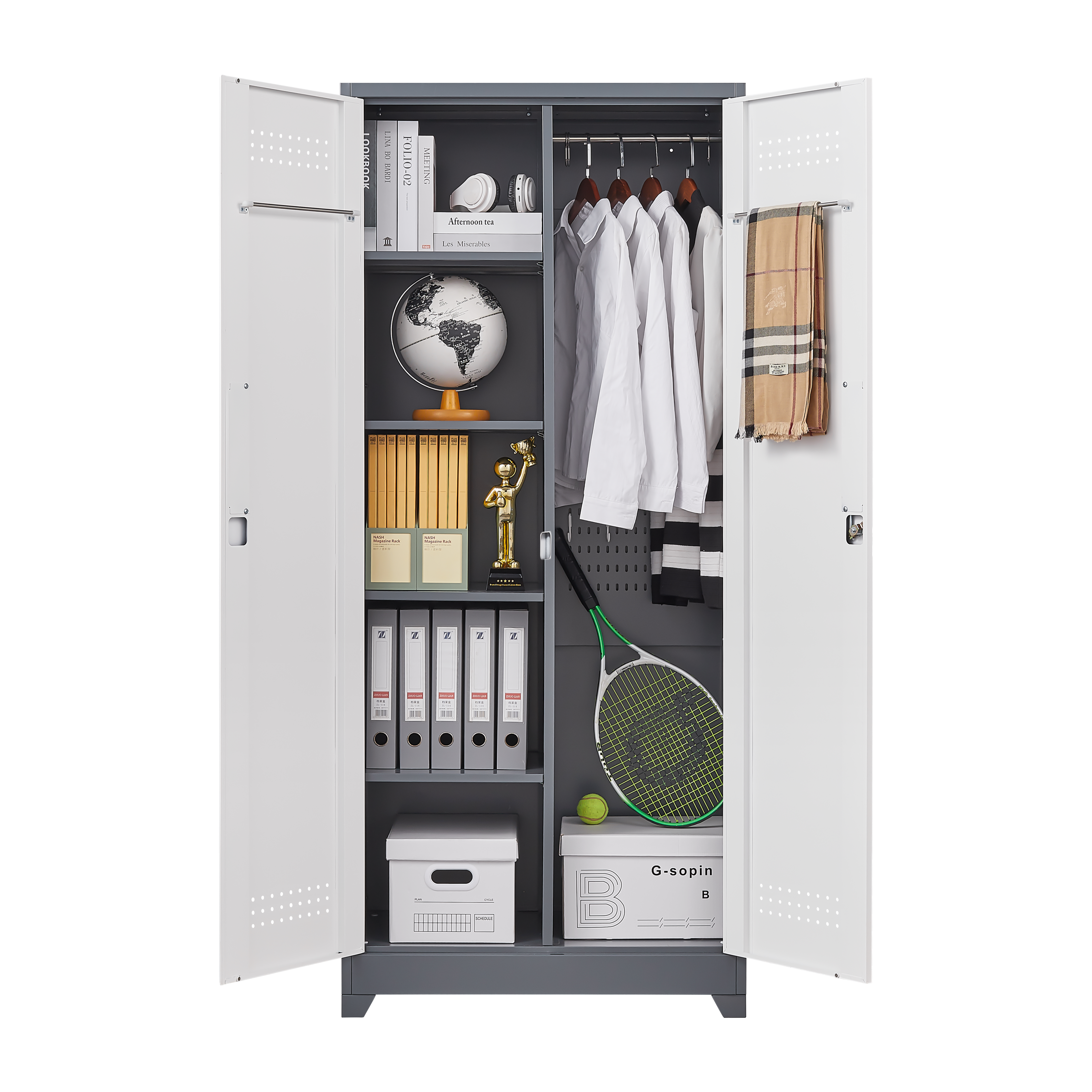 Metal storage cabinets, lockable cleaning tool cabinets, high broom tool organizers, and large storage cabinets in storage store