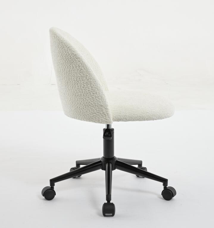 Velvet fabric office chair, mid back adjustable rotating computer chair, black legs, cushioned office chair with wheels ，White