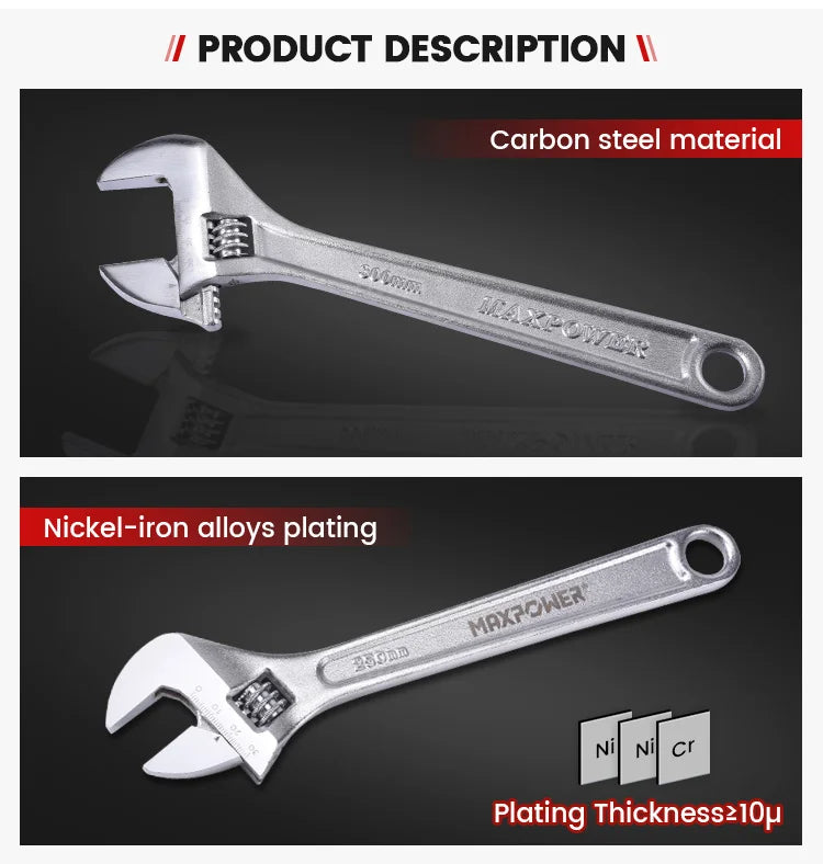 4"-24" Light Duty Carbon Steel Adjustable Standard Spanner