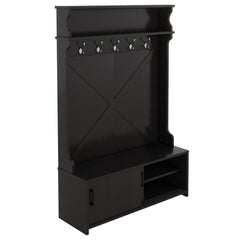 Hall tree with roof rack and storage platform, corridor shoe cabinet with sliding door, clothes hanger with 5 hooks black