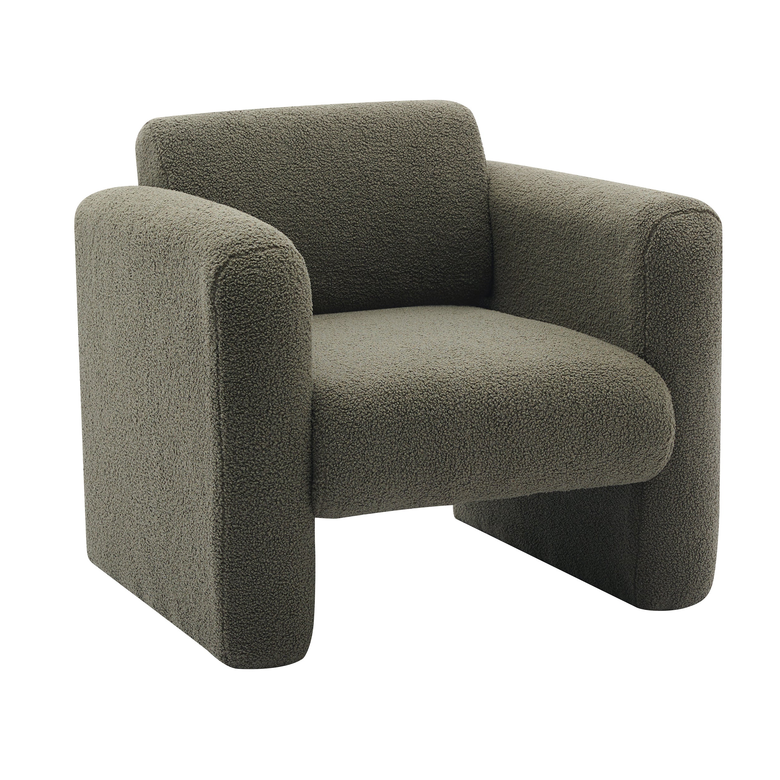 Modern style chair with sheepskin Sherpa fabric soft cushion, comfortable armchair, soft with backrest and pillow, seaweed green