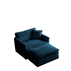 Ottoman modern style chair, living room club chair Chenille cushioned armchair, bedroom reading chair, blue