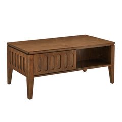 Medieval modern flute coffee table with storage sliding door and solid wood legs, vintage farmhouse wood central table