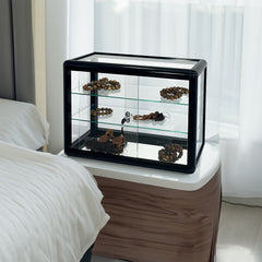 Tempered glass counter top display cabinet with sliding glass door and lock, standard aluminum frame