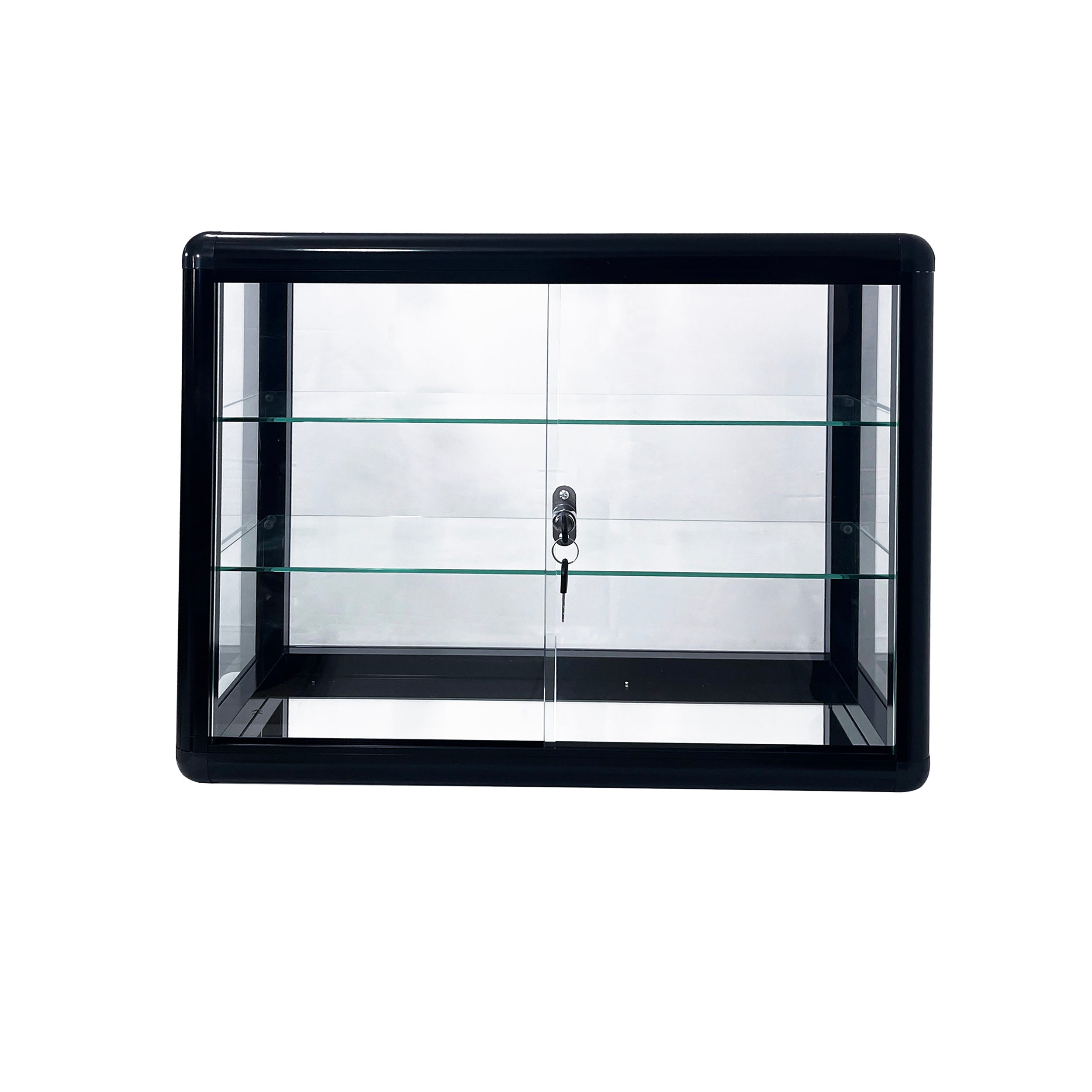 Tempered glass counter top display cabinet with sliding glass door and lock, standard aluminum frame