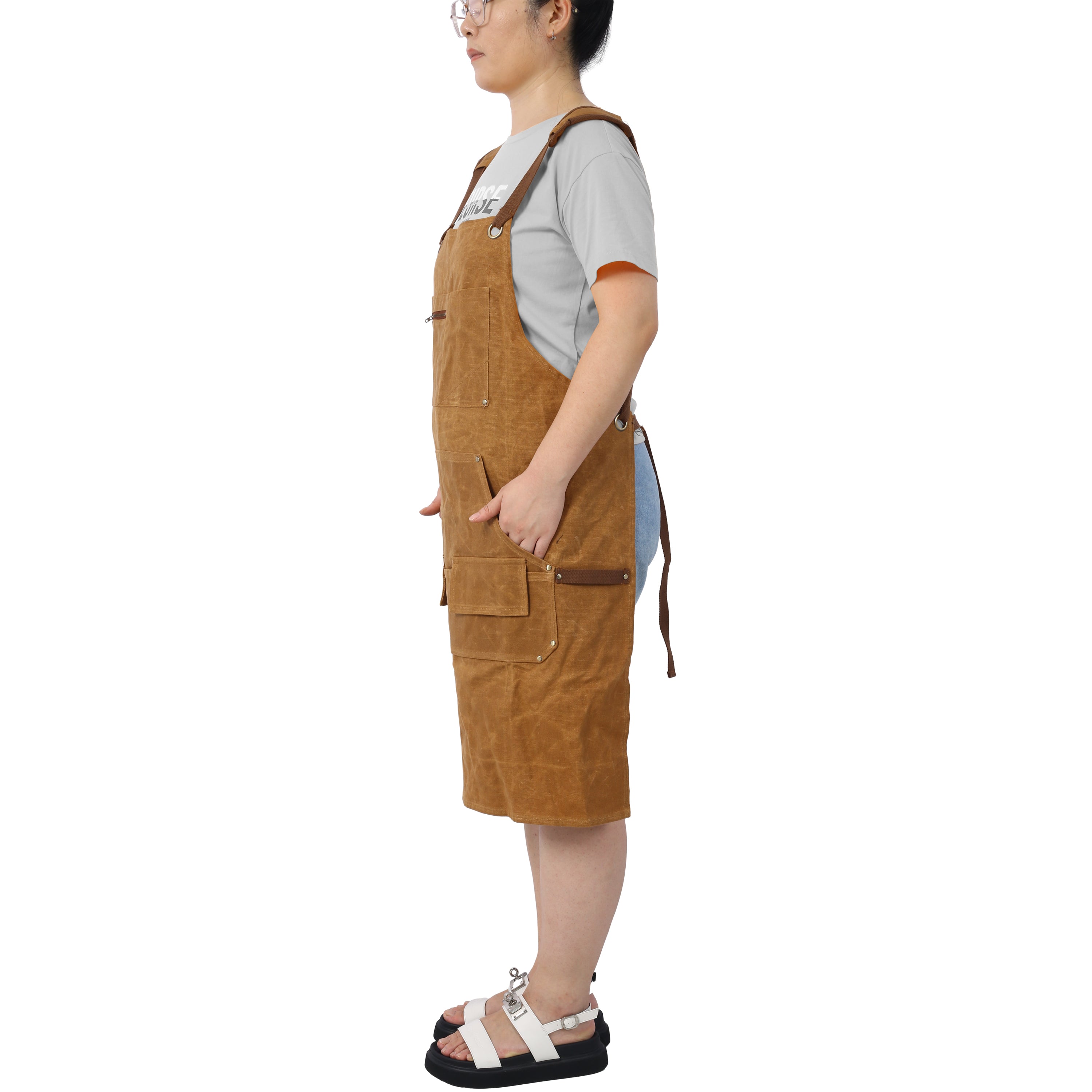 Long heavy-duty waxed canvas tool apron, carpenter apron, carpenter waterproof 18 ounces, fully adjustable