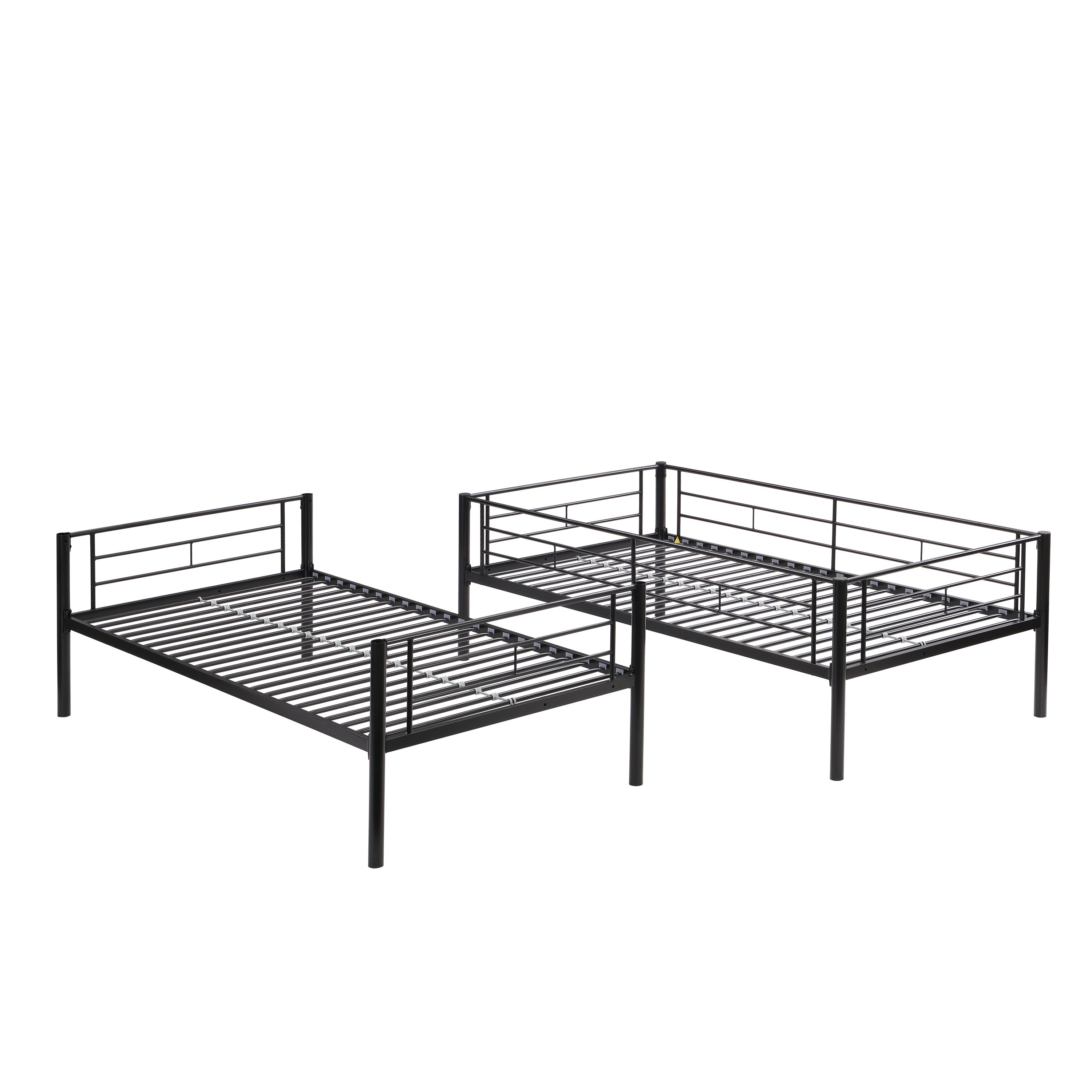 Double decker bed, size above twin bed, with 2 ladders and full-length guardrail, metal, storage space, black