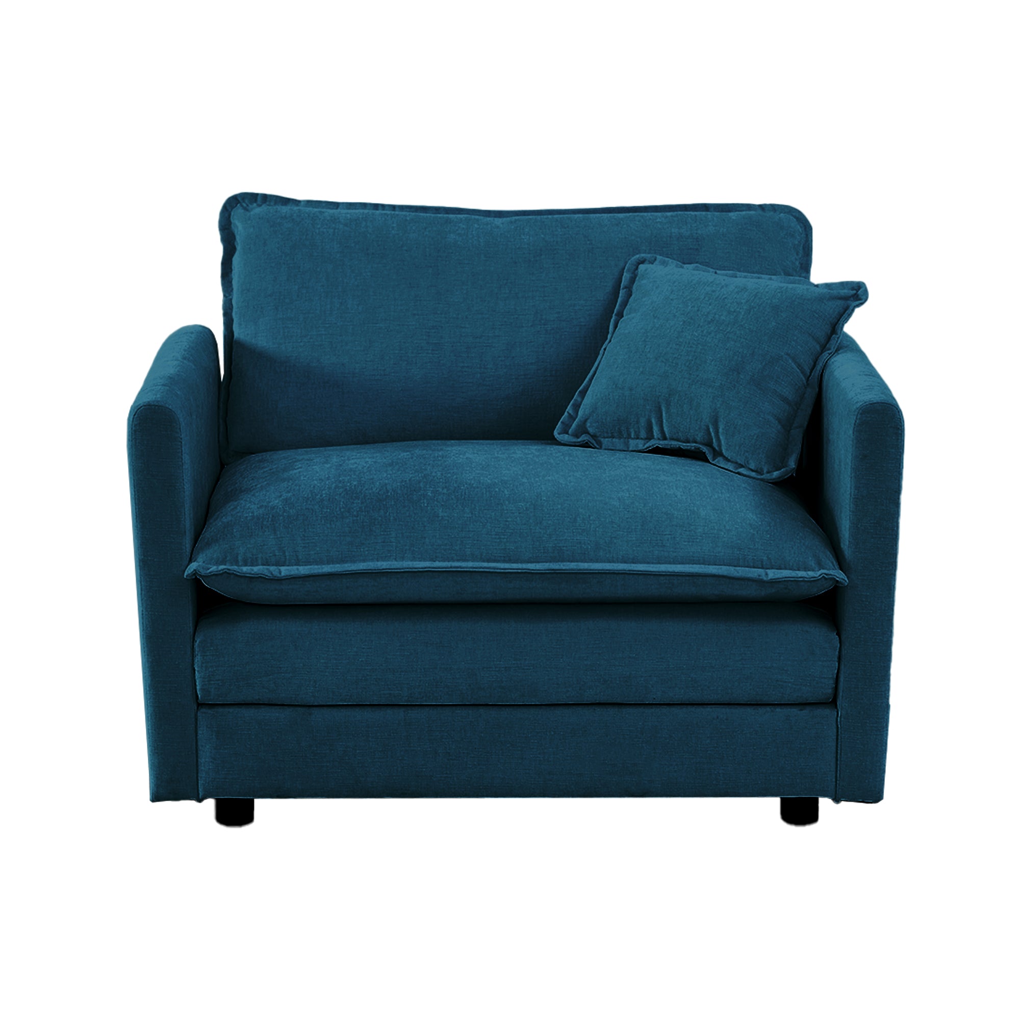 Comfy Deep Single Seat Sofa Upholstered Reading Armchair Living Room Chair Blue Chenille Fabric , 1 Toss Pillow