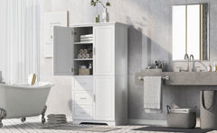 Tall and Wide Storage Cabinet with Doors for Bathroom/Office, Three Drawers, White