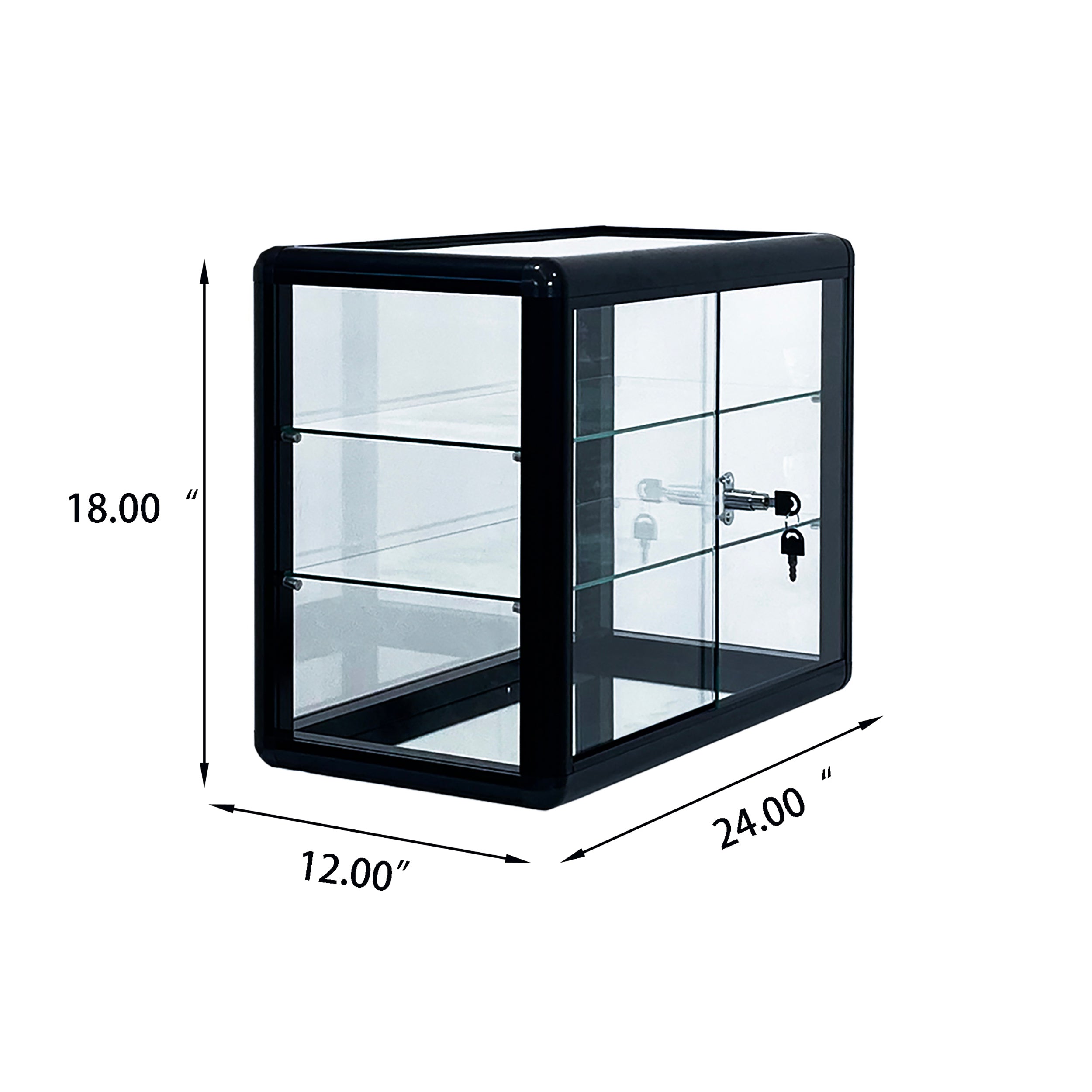 Tempered glass counter top display cabinet with sliding glass door and lock, standard aluminum frame