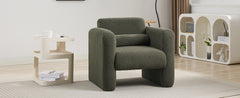 Modern style chair with sheepskin Sherpa fabric soft cushion, comfortable armchair, soft with backrest and pillow, seaweed green