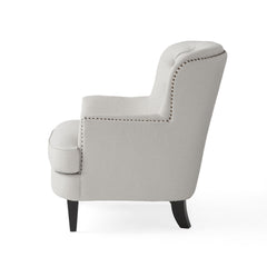 Modern light grey fabric club chair and Ottoman set, stylish cushioned armchair, paired with Ottoman style