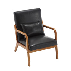 COOLMORE modern style chair, solid wood cushion lounge armchair with a pillow (black PU)