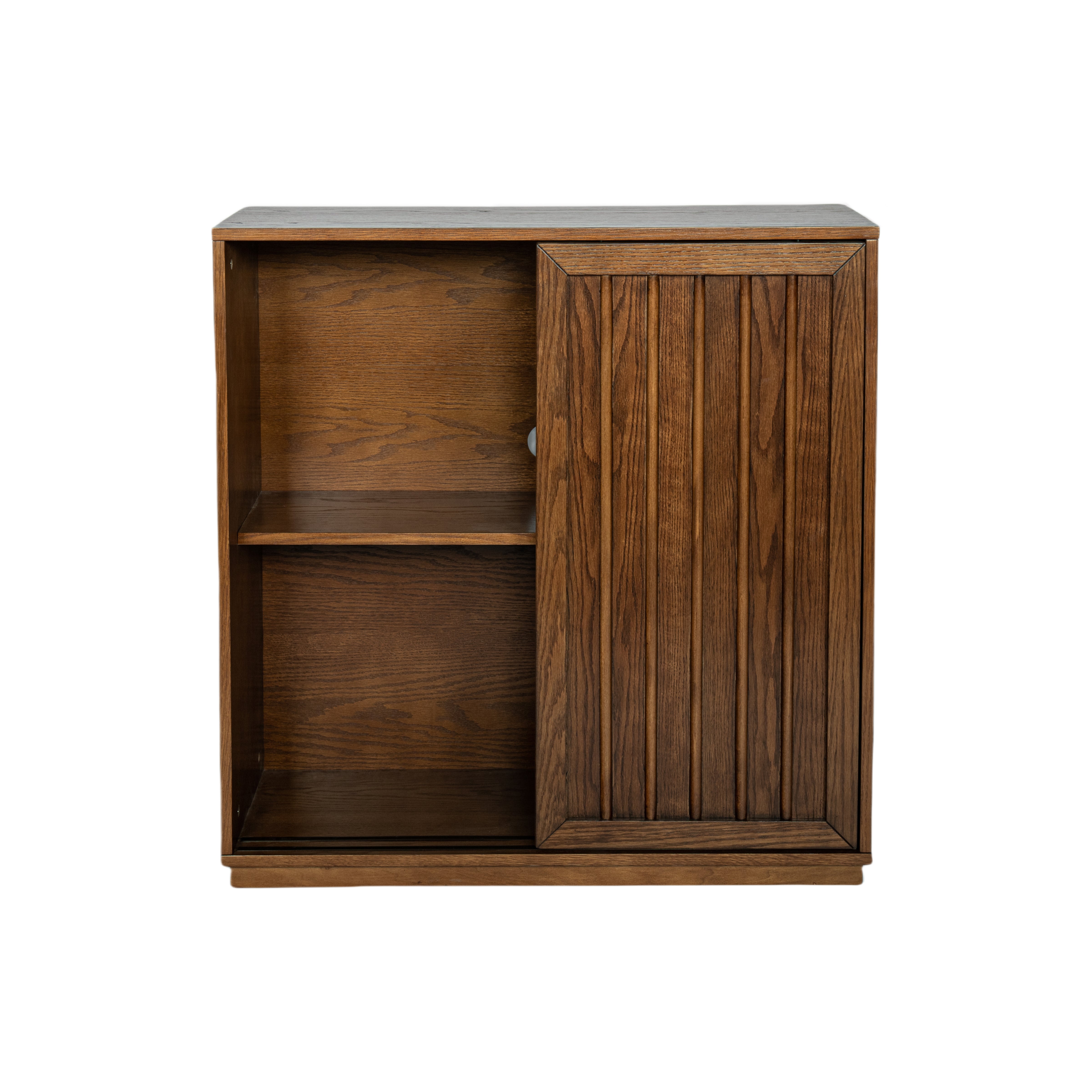 Medieval side panel with 2 sliding doors and solid wood decorative strips, storage cabinet