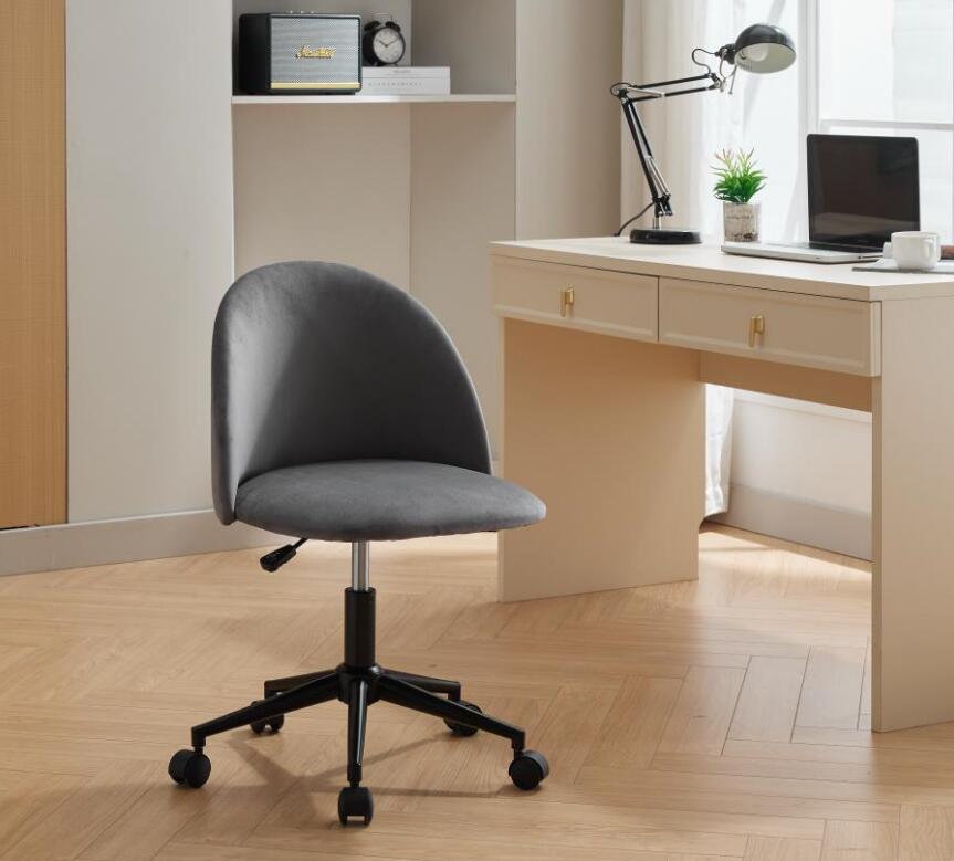 Velvet fabric office chair, mid back adjustable rotating computer chair, black legs, cushioned office chair with wheels