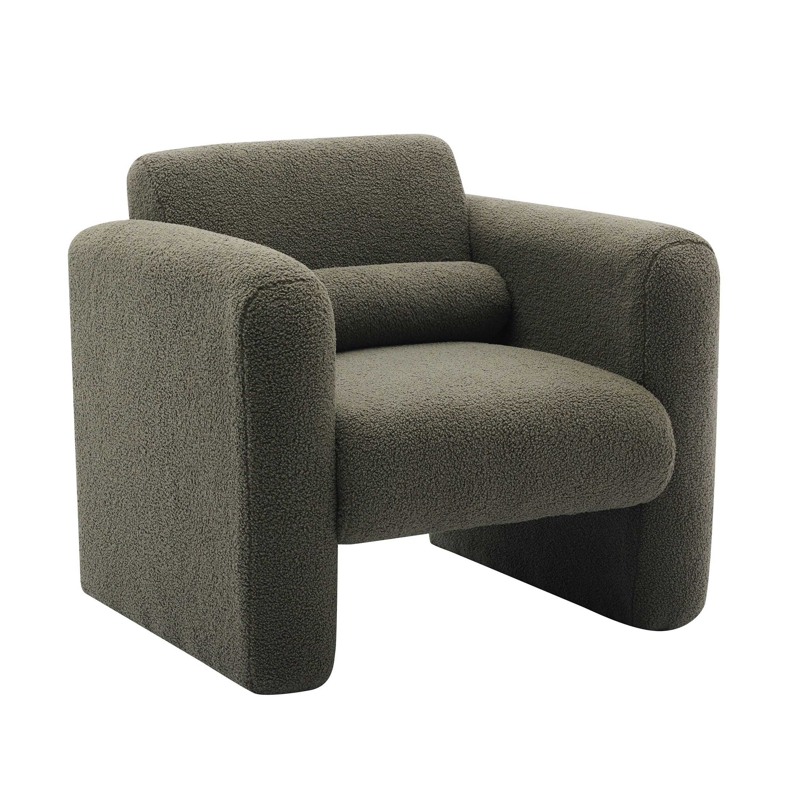 Modern style chair with sheepskin Sherpa fabric soft cushion, comfortable armchair, soft with backrest and pillow, seaweed green