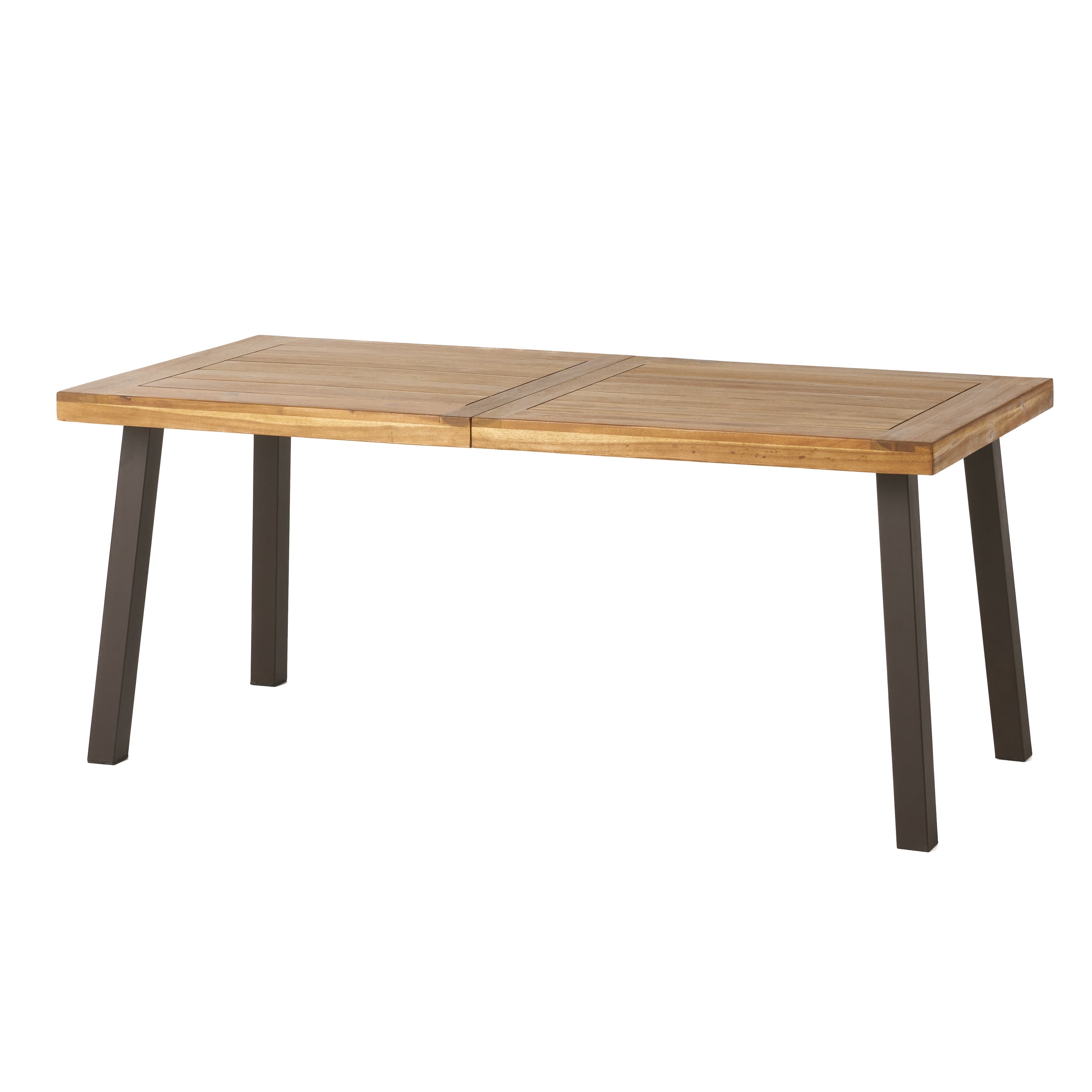 Della Acacia Wood Dining Table, Natural Stained with Rustic Metal, Brown, Grey