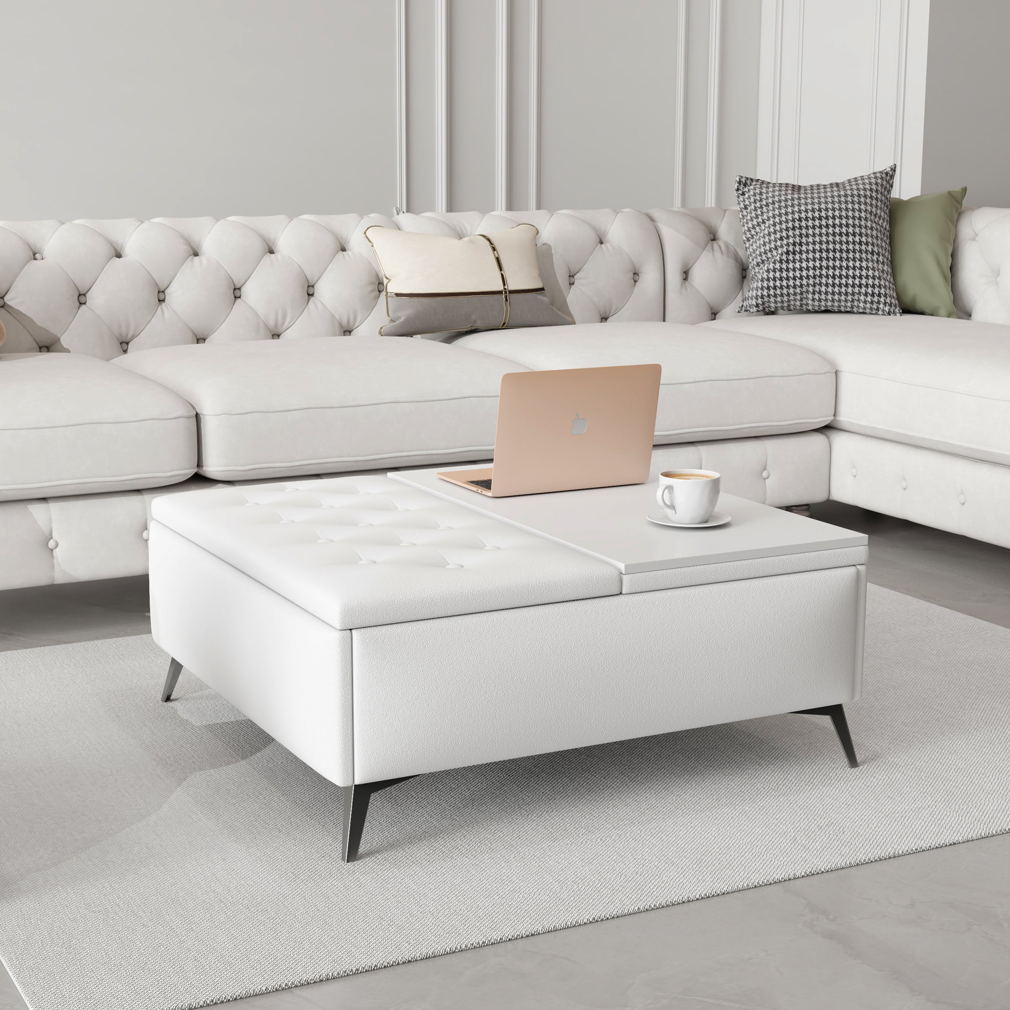 35 inch Wide Square storage benches Coffee Table with Lift Top Oversized Storage Ottoman in Upholstered for Living Room