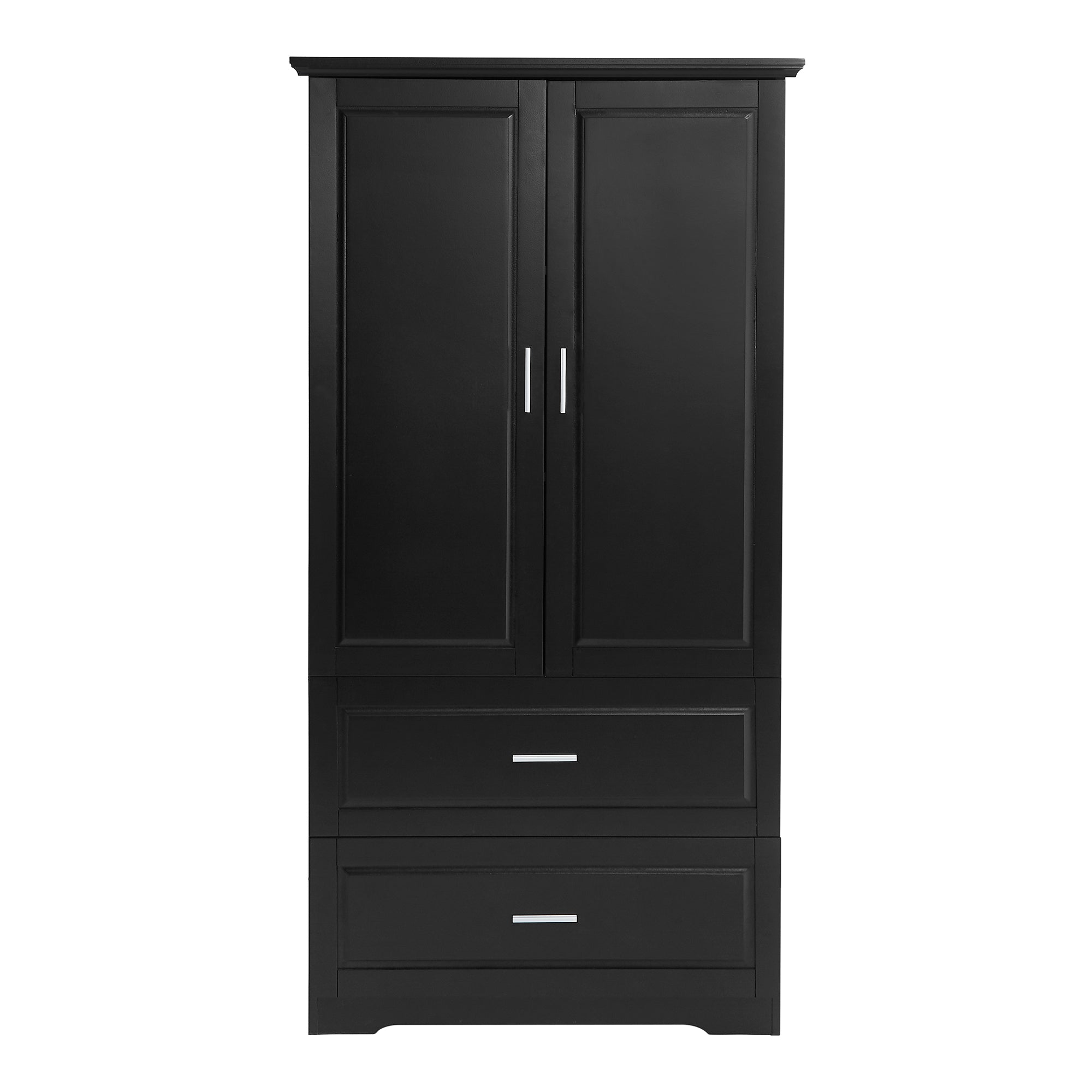 Tall Bathroom Storage Cabinet, Cabinet with Two Doors and Drawers, Adjustable Shelf, MDF Board, Black