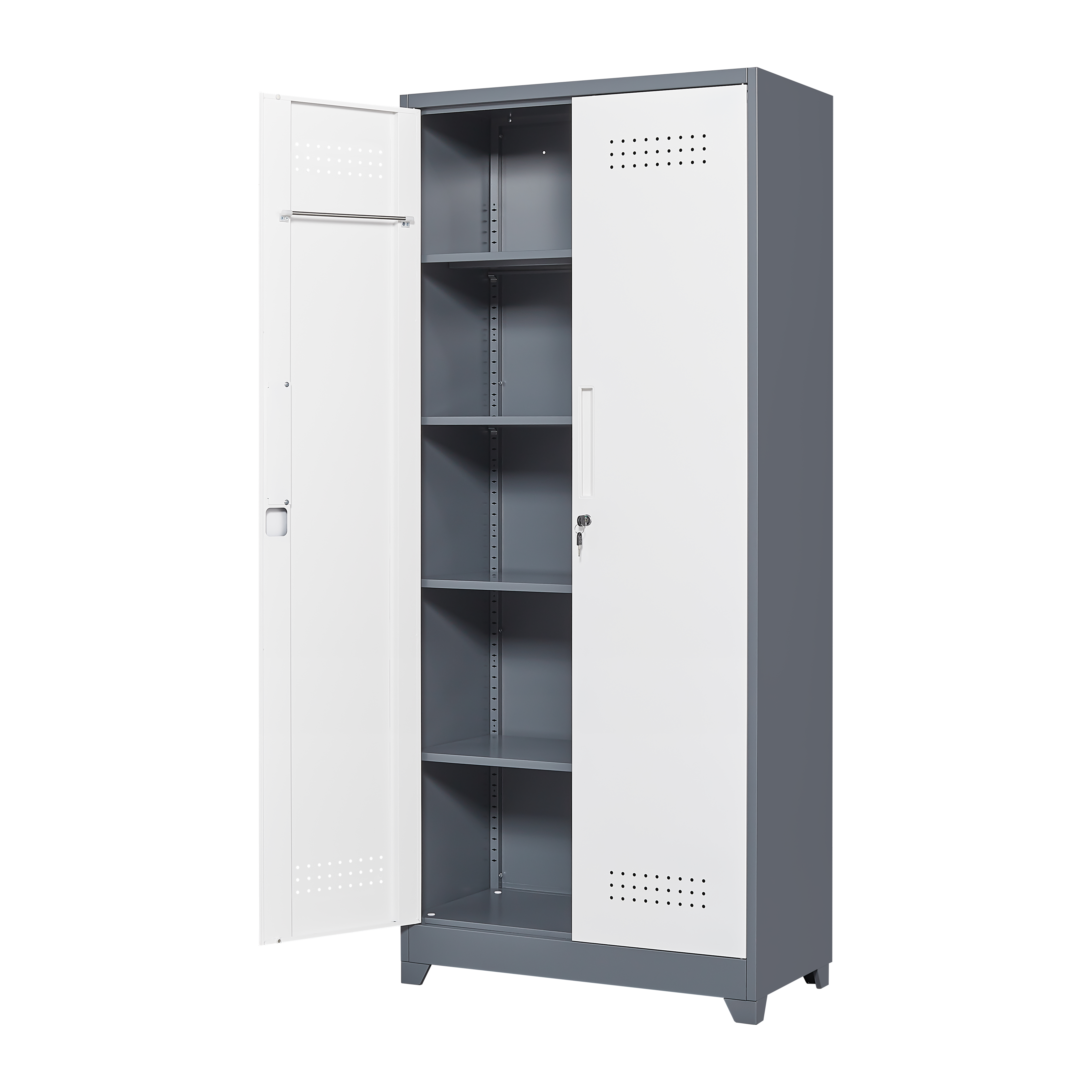 Metal storage cabinets, lockable cleaning tool cabinets, high broom tool organizers, and large storage cabinets in storage store