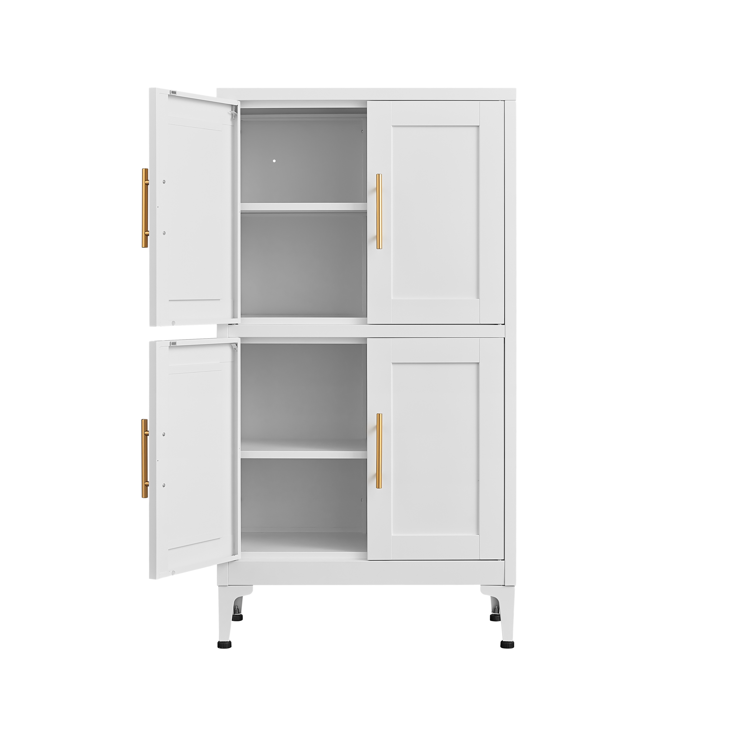 White metal kitchen storage cabinet, kitchen pantry storage cabinet with door and shelf, adjustable leveling feet