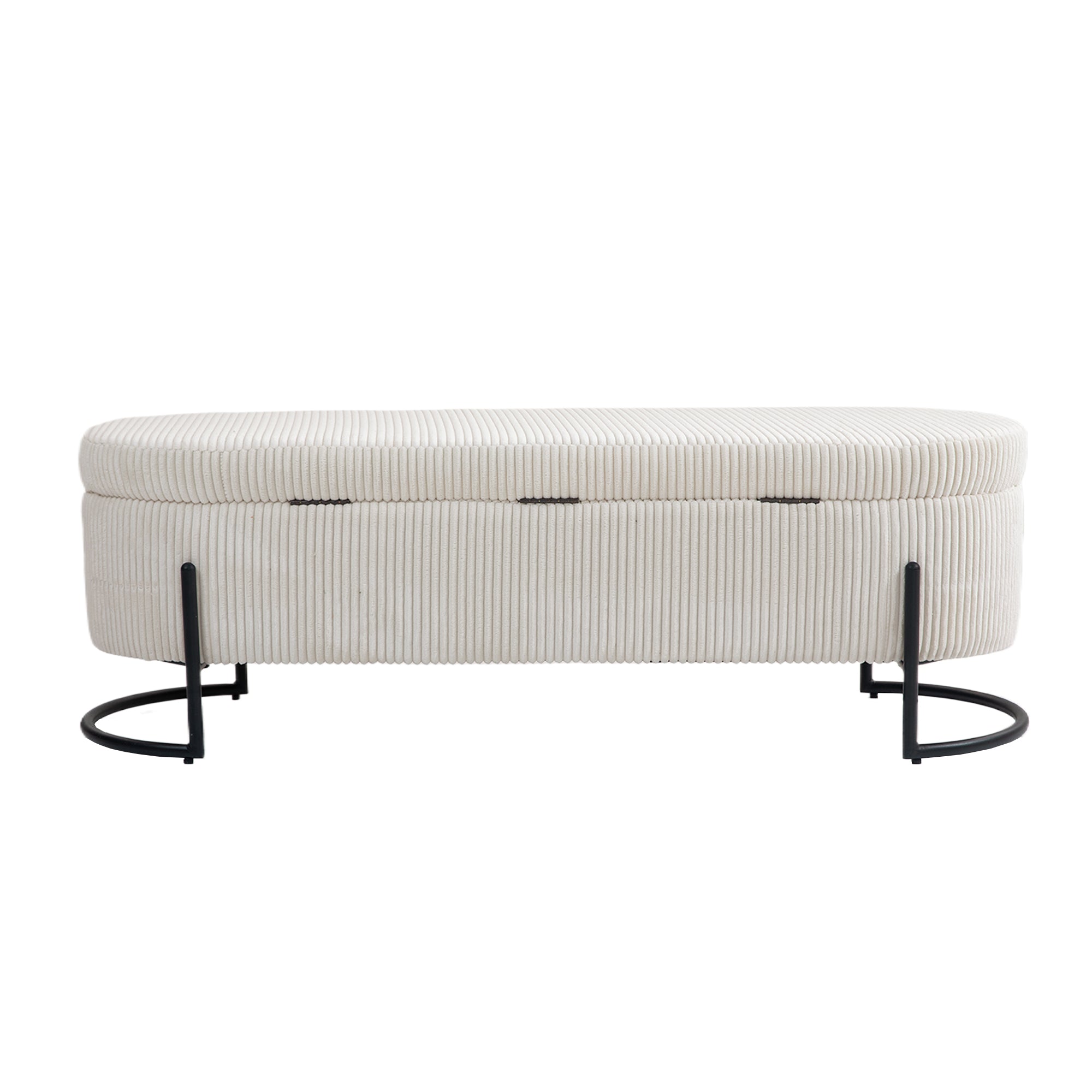 COOLMOR storage Ottoman chair with safety hinge and soft cushion fabric storage Ottoman stool (beige)