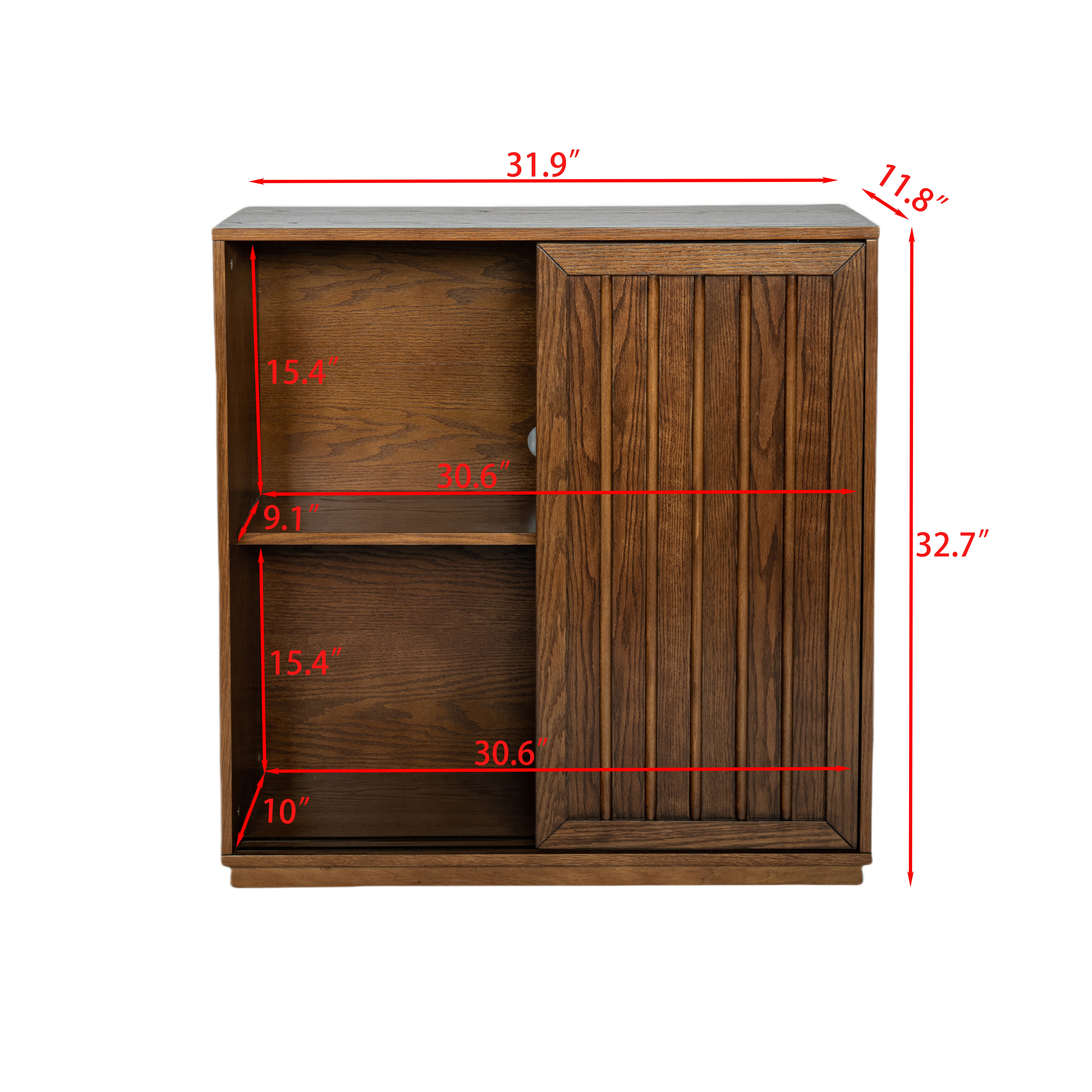 Medieval side panel with 2 sliding doors and solid wood decorative strips, storage cabinet