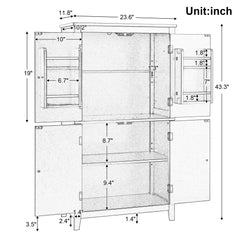 Bathroom floor storage cabinet, bathroom storage unit, 4-door independent cabinet, adjustable shelf, adaptive shelf, white