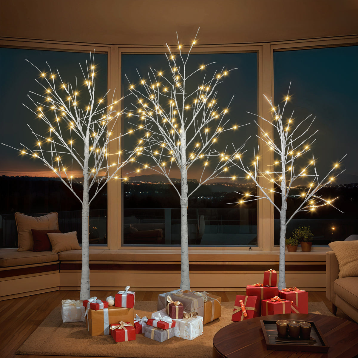 Artificial birch tree with light, 4FT 48 LED/5FT 72 LED/6FT 96 LED, with warm white light, indoor and outdoor decoration