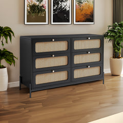 Modern hemp vine wood closet with 6 drawers, dressing table, wooden storage cabinet side panel, black