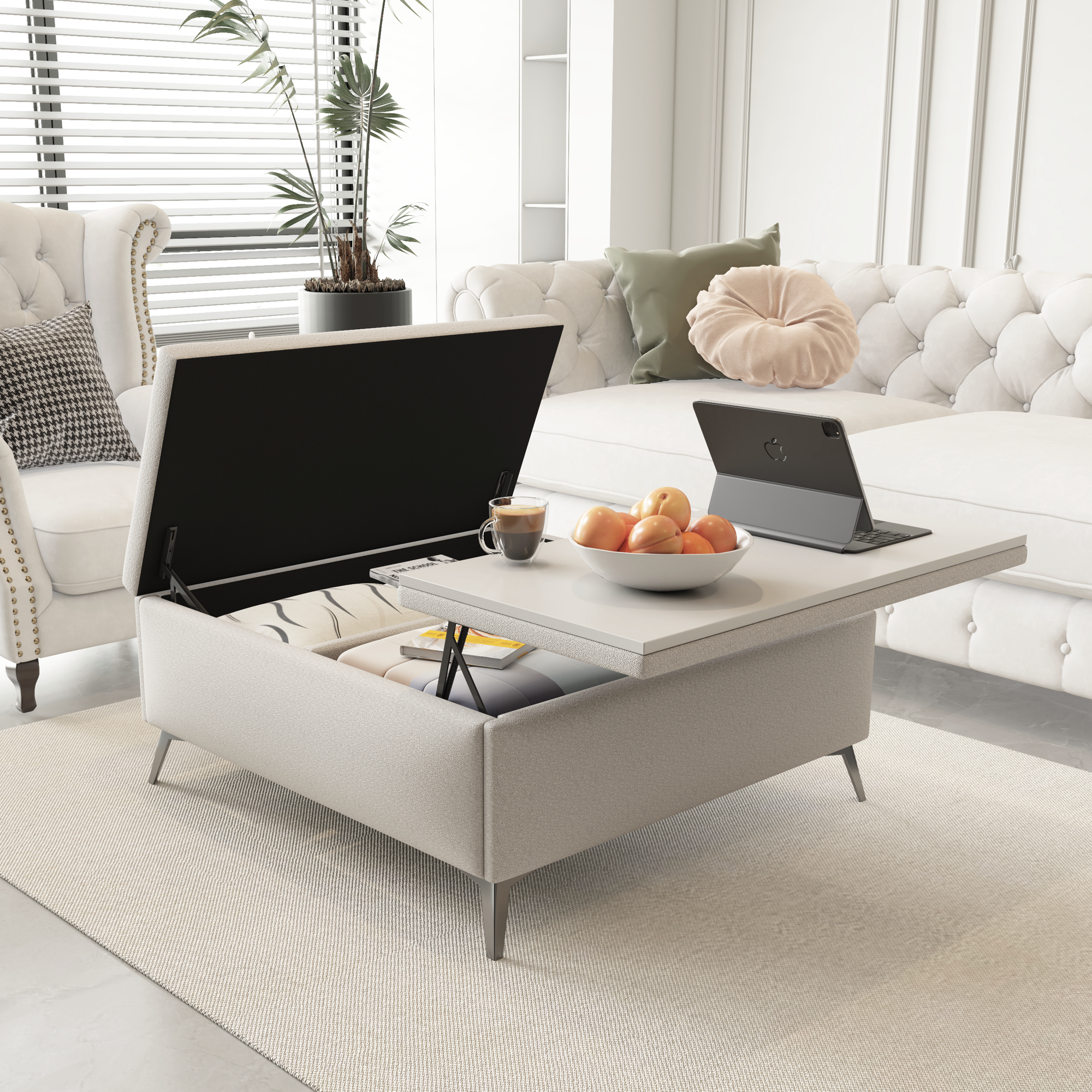 35 inch Wide Square storage benches Coffee Table with Lift Top Oversized Storage Ottoman in Upholstered for Living Room