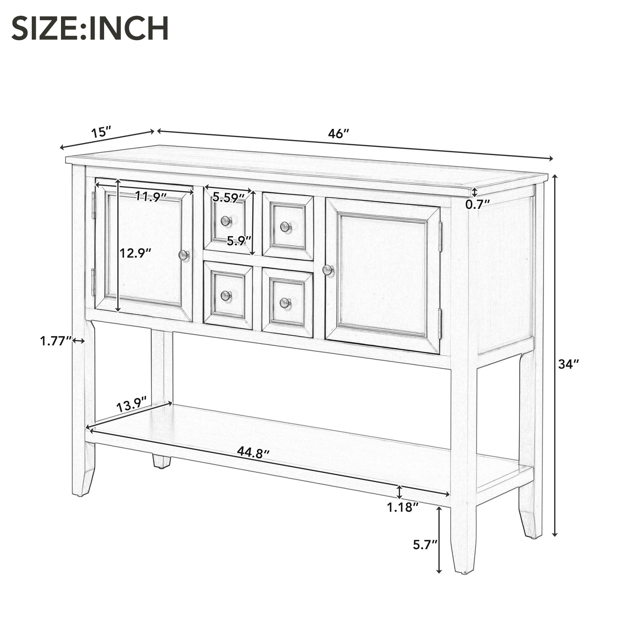 REXM Cambridge Series Spacious Storage Retro Console Desk with Four Small Drawers and Bottom Shelf