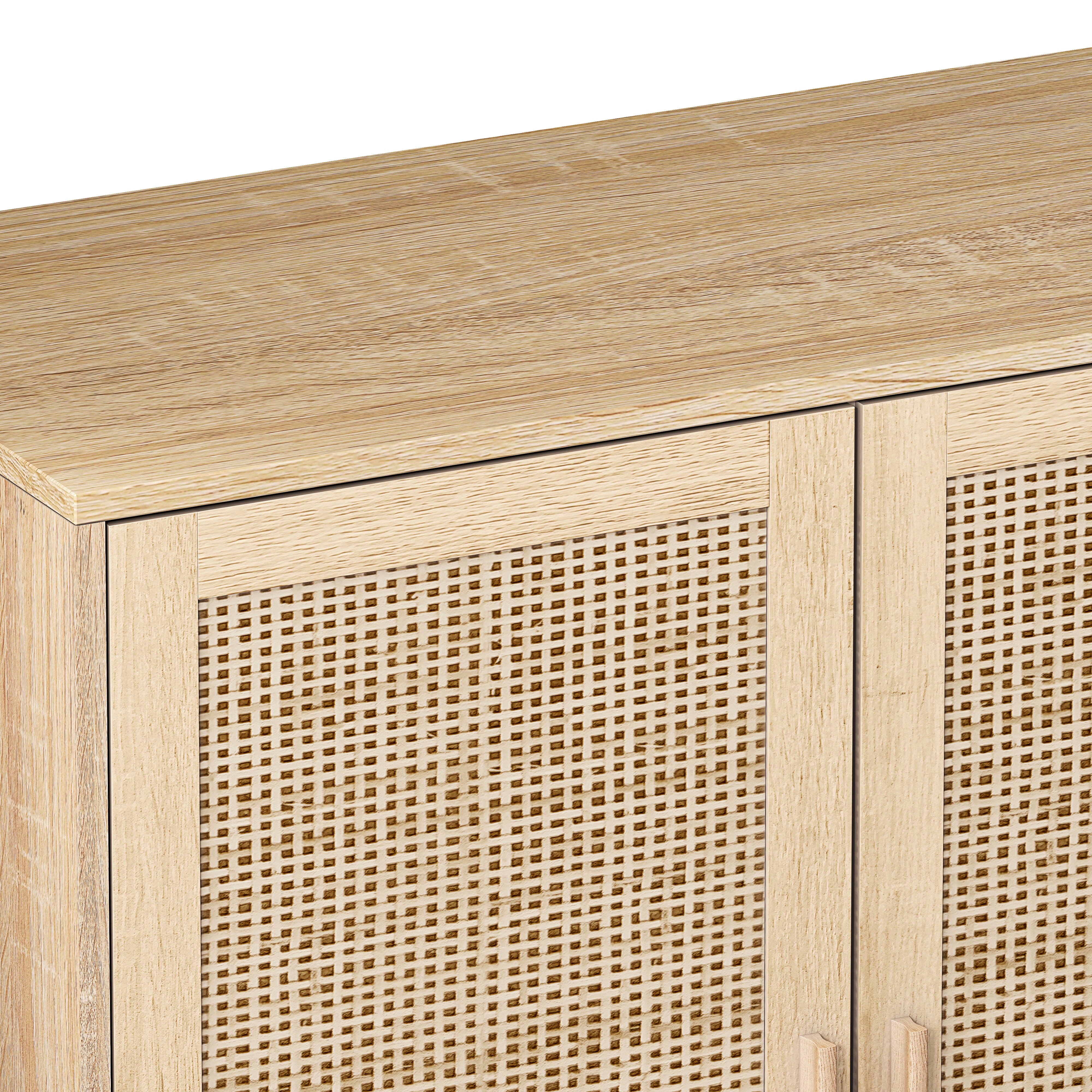 62.20"Elegant and Functional 4-Door Rattan Decorative Storage Cabinet,for Bedroom,Living Room,Office,Easy Assembl