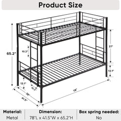 Double decker bed, size above twin bed, with 2 ladders and full-length guardrail, metal, storage space, black