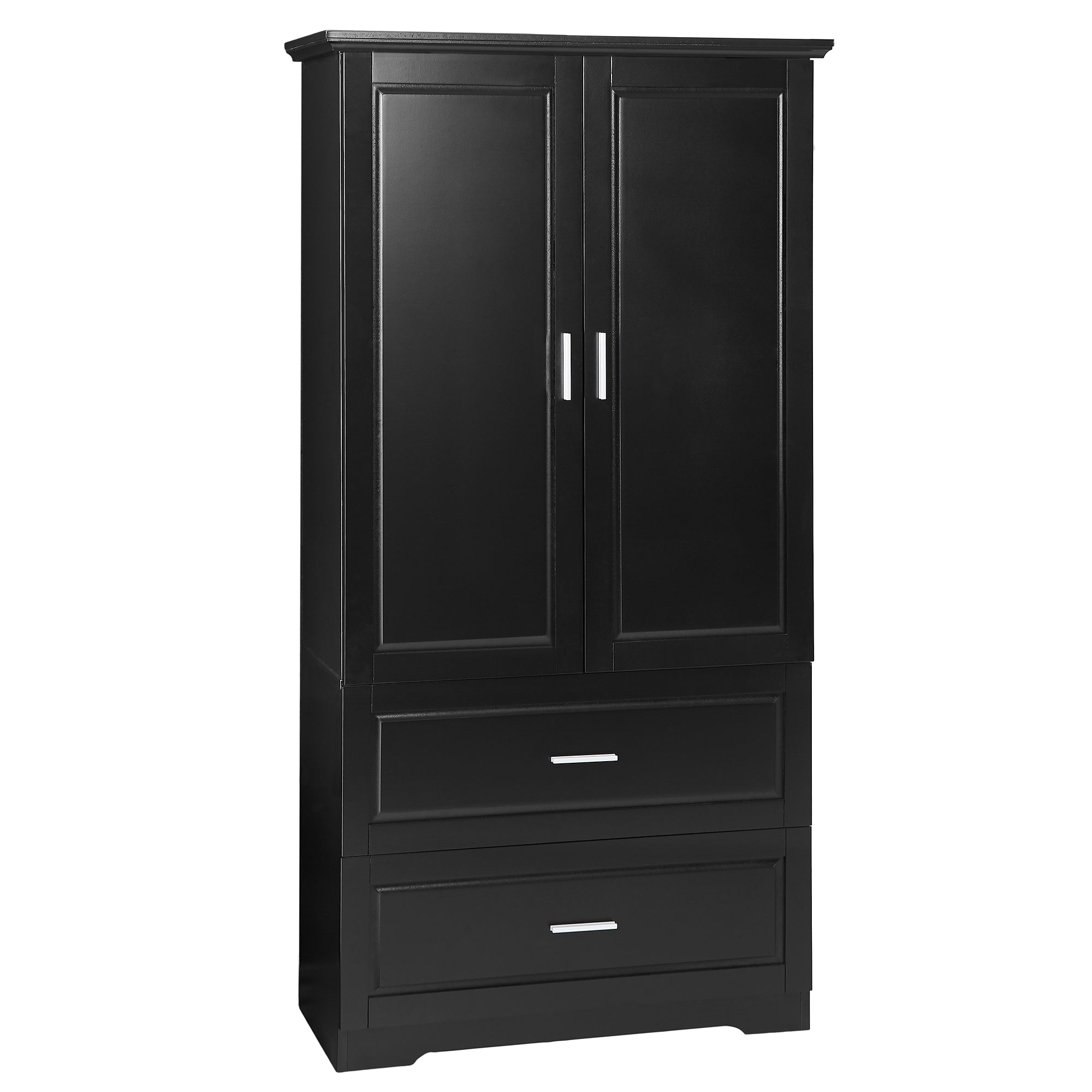 Tall Bathroom Storage Cabinet, Cabinet with Two Doors and Drawers, Adjustable Shelf, MDF Board, Black