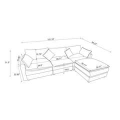 Modular Sectional Sofa, 3-Seater Sofa with Ottoman, Modern L-Shaped Sofa for Living Room Bedroom Apartment