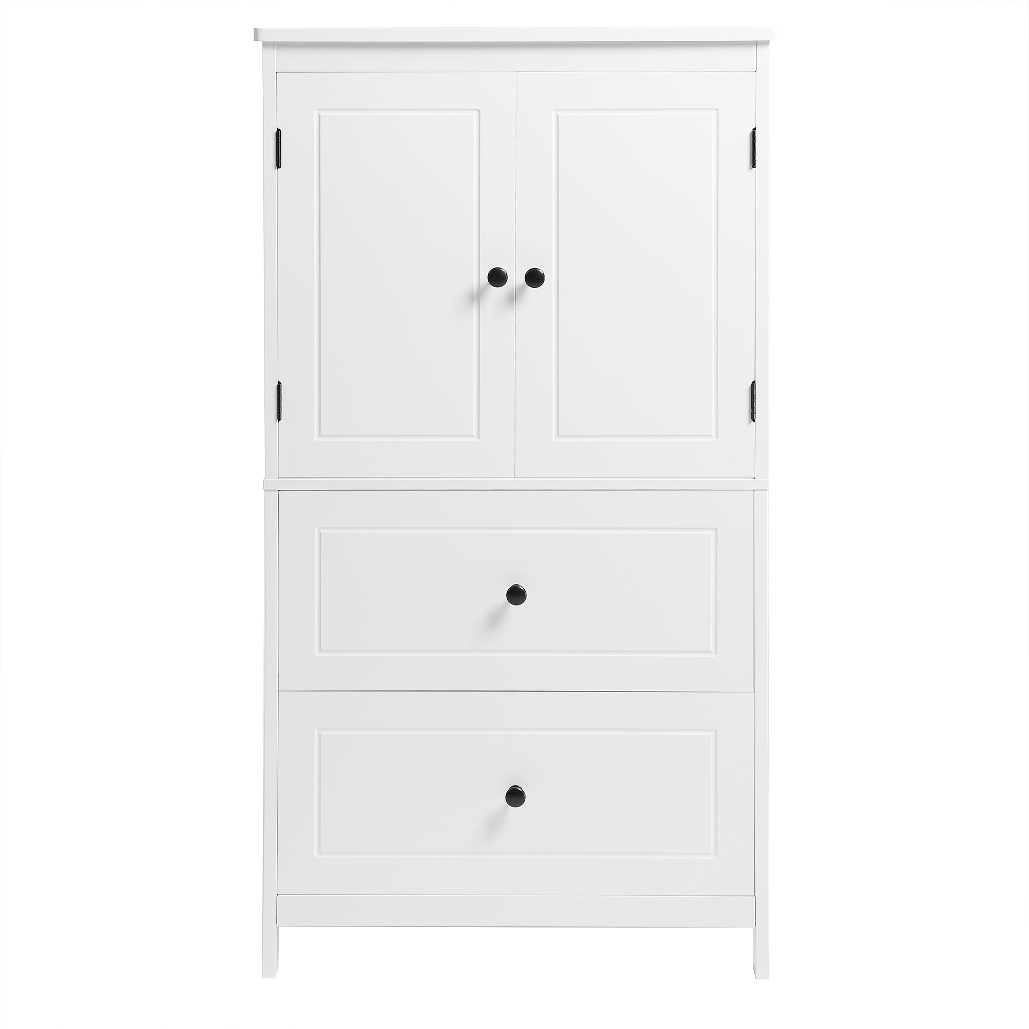 Bathroom Storage Cabinet, Cabinet with Two Doors and Drawers, Adjustable Shelf, MDF Board, White