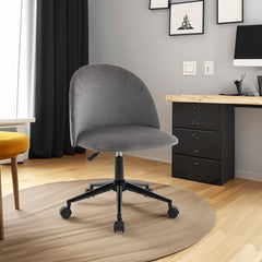 Velvet fabric office chair, mid back adjustable rotating computer chair, black legs, cushioned office chair with wheels