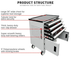 Rolling 4 Drawer Orange Tool Cabinet with 4 Foam Tray Tool Sets and 242 Pcs Tools