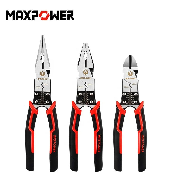 3pcs Linesman Pliers 8 inch 5 in 1 Multifunctional Wire Stripper Crimper Cutter Diagonal Side Wire Cutter