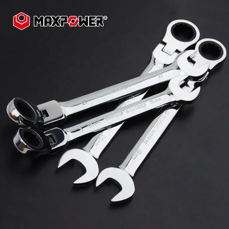 7pcs 72 tooth Metric Flexible Head Combination Spanner Kits Wrenches Hand Tools Set